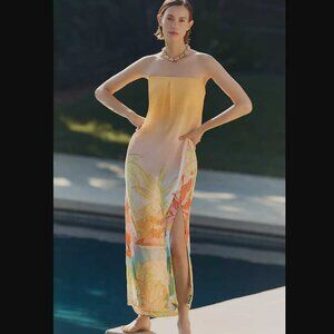 New (W flaws) M Farm Rio x Anthropologie strapless maxi dress sheer swim coverup